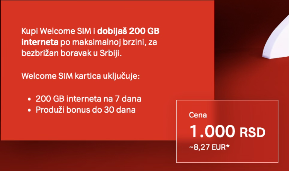 A1 — Welcome SIM 200 GB (1,000 RSD)