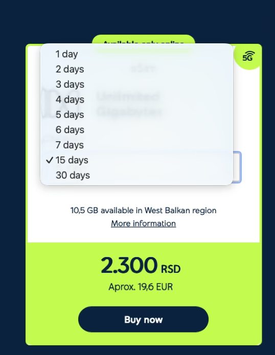 Yettel — daily eSIM (2,300 RSD)